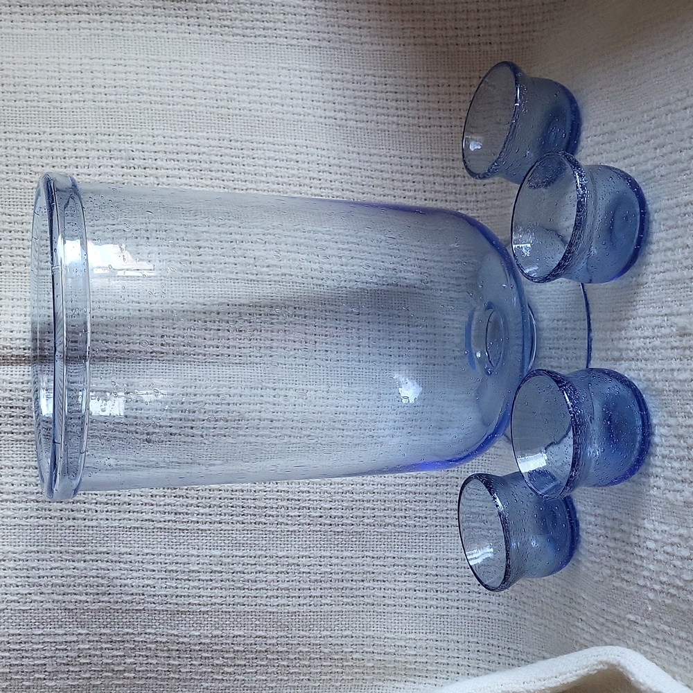 Bubble Blue Glass Large Candle Holder with 4 mini votive holders